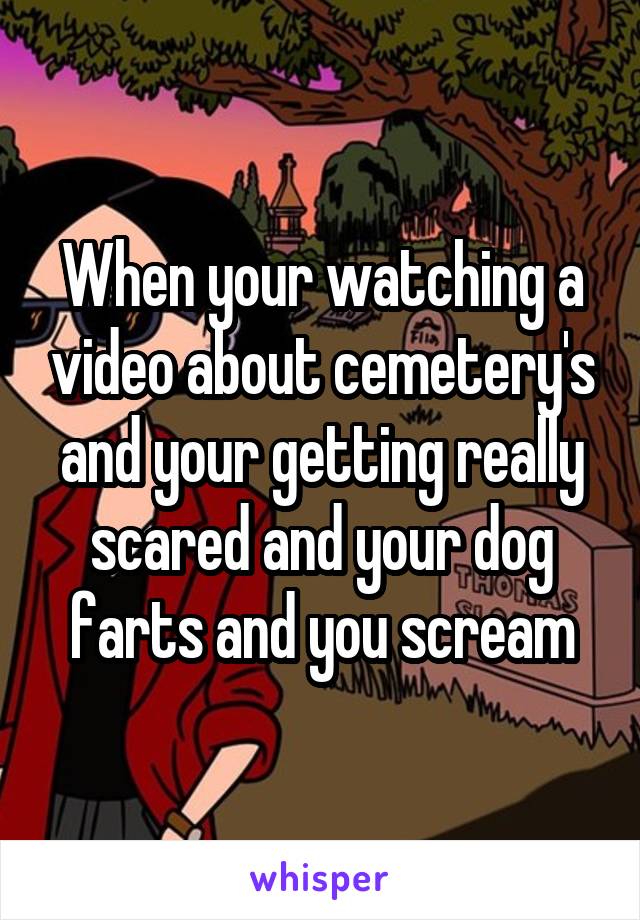 When your watching a video about cemetery's and your getting really scared and your dog farts and you scream