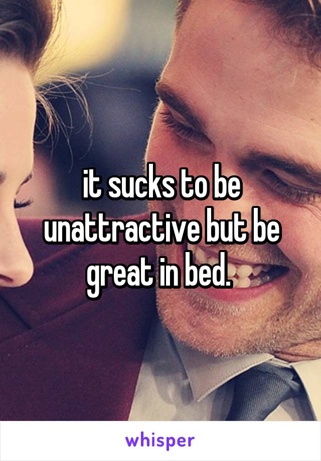 it sucks to be unattractive but be great in bed. 