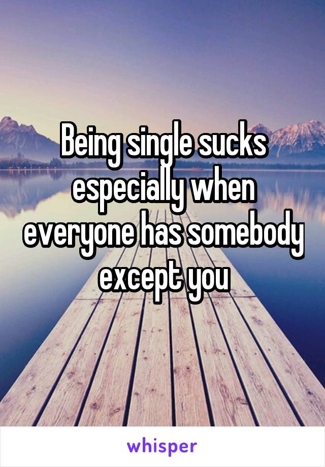 Being single sucks especially when everyone has somebody except you
