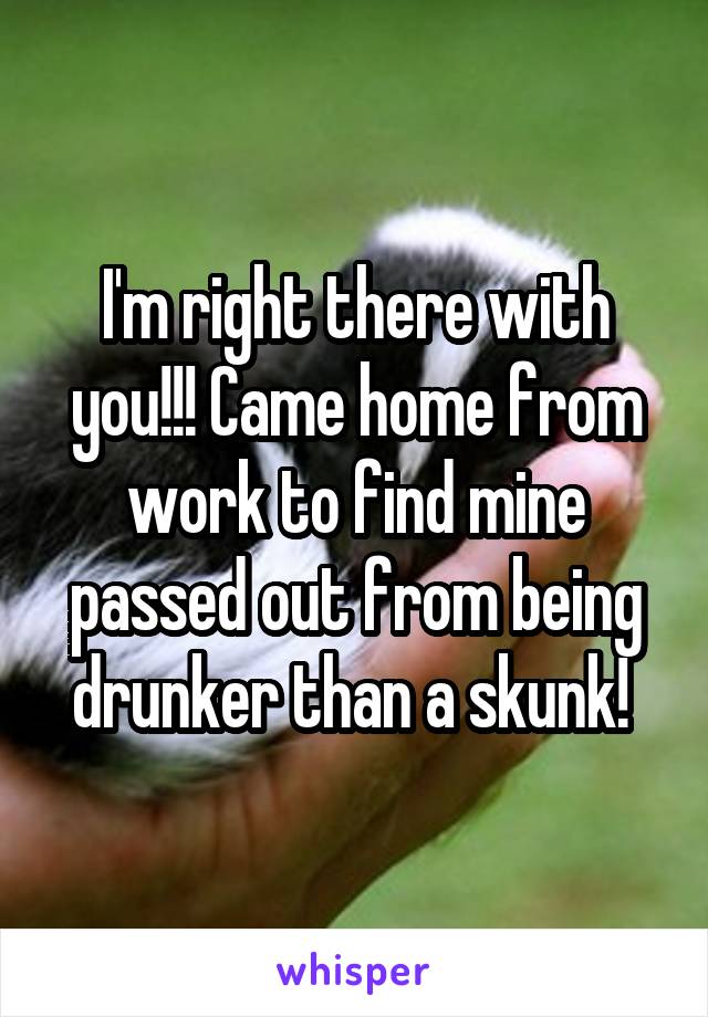 I'm right there with you!!! Came home from work to find mine passed out from being drunker than a skunk! 