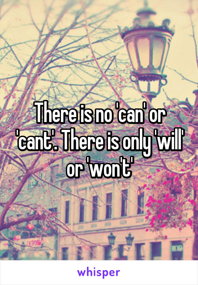 There is no 'can' or 'cant'. There is only 'will' or 'won't'