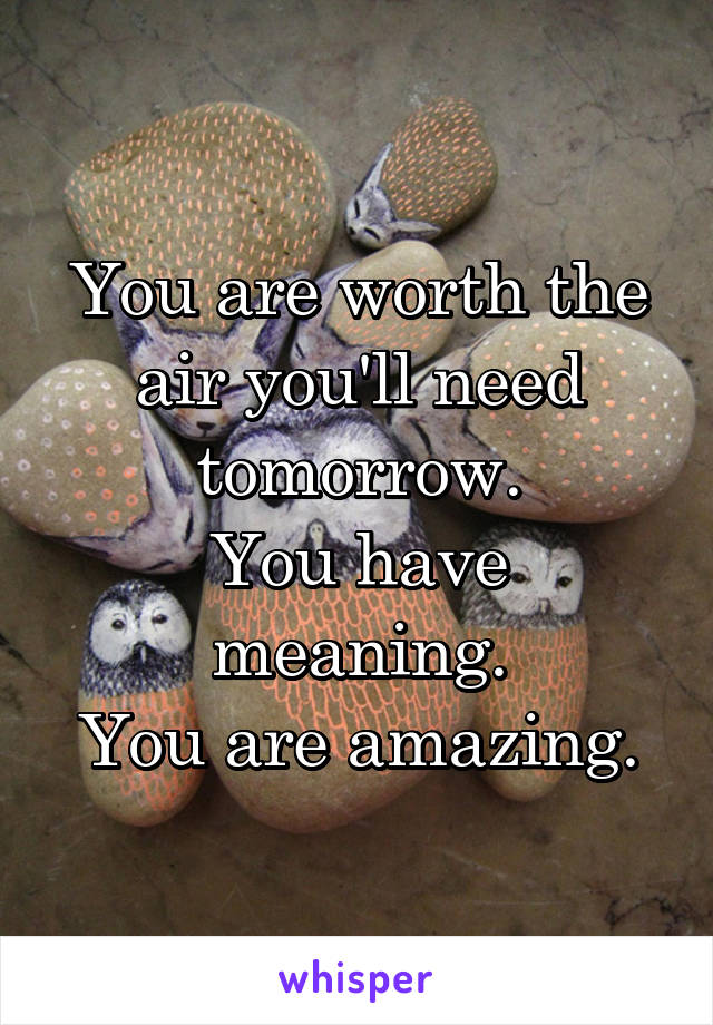 You are worth the air you'll need tomorrow.
You have meaning.
You are amazing.