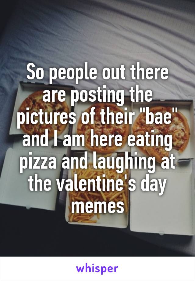 So people out there are posting the pictures of their "bae" and I am here eating pizza and laughing at the valentine's day memes