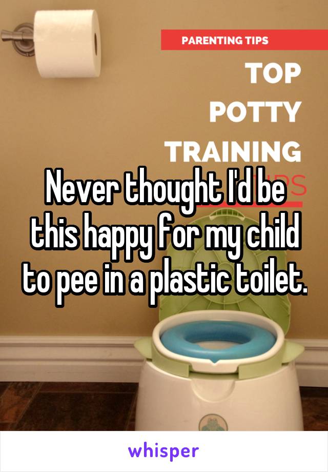 Never thought I'd be this happy for my child to pee in a plastic toilet.