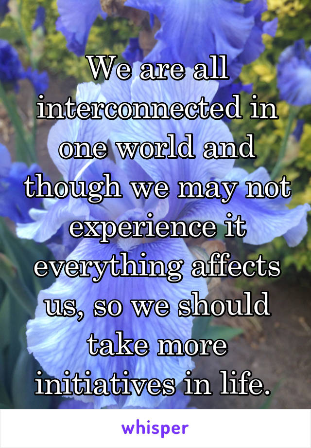 We are all interconnected in one world and though we may not experience it everything affects us, so we should take more initiatives in life. 