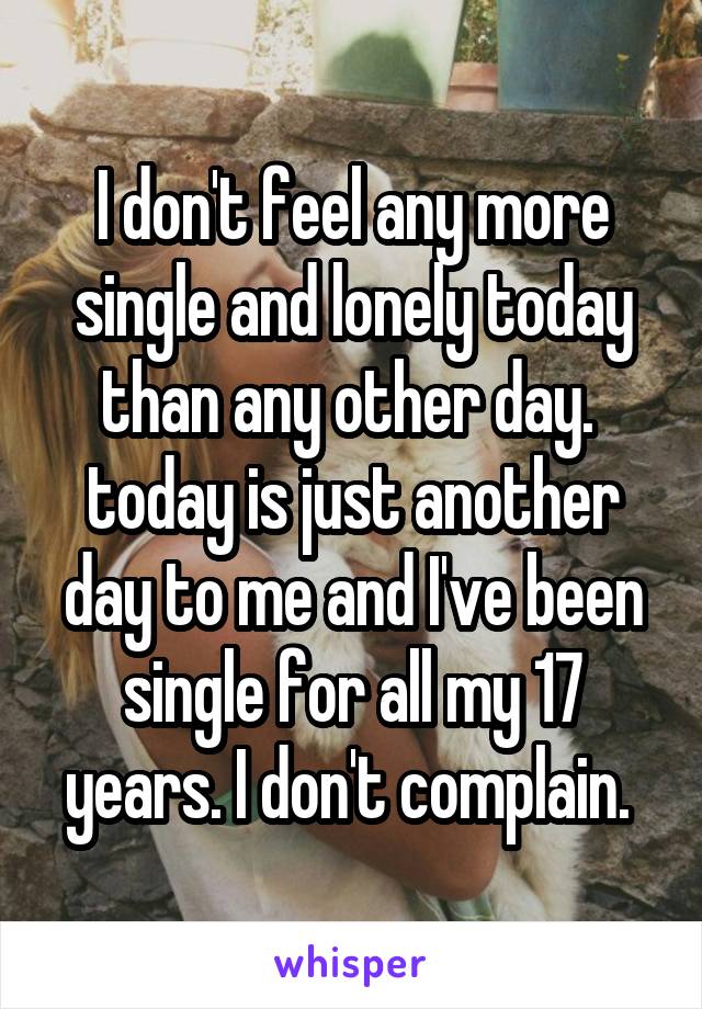 I don't feel any more single and lonely today than any other day. 
today is just another day to me and I've been single for all my 17 years. I don't complain. 