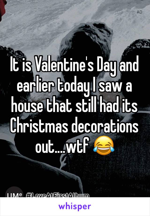 It is Valentine's Day and earlier today I saw a house that still had its Christmas decorations out....wtf 😂