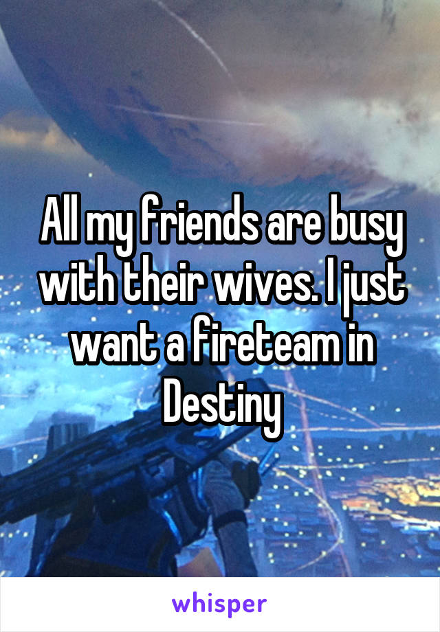 All my friends are busy with their wives. I just want a fireteam in Destiny