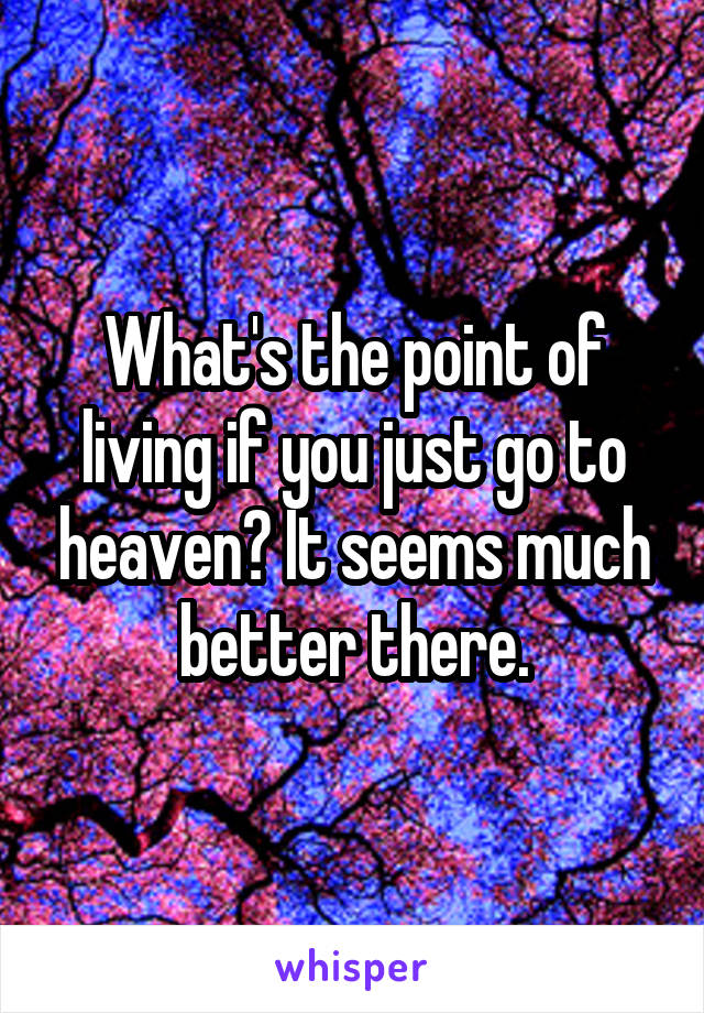 What's the point of living if you just go to heaven? It seems much better there.