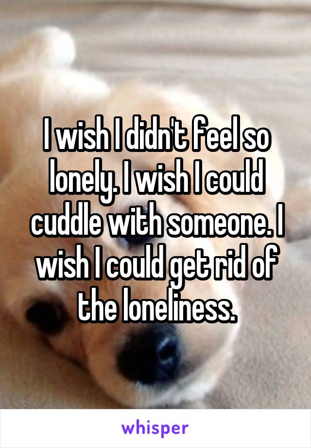 I wish I didn't feel so lonely. I wish I could cuddle with someone. I wish I could get rid of the loneliness.