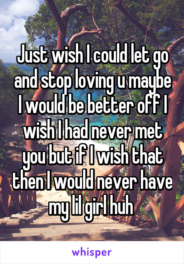 Just wish I could let go and stop loving u maybe I would be better off I wish I had never met you but if I wish that then I would never have my lil girl huh 