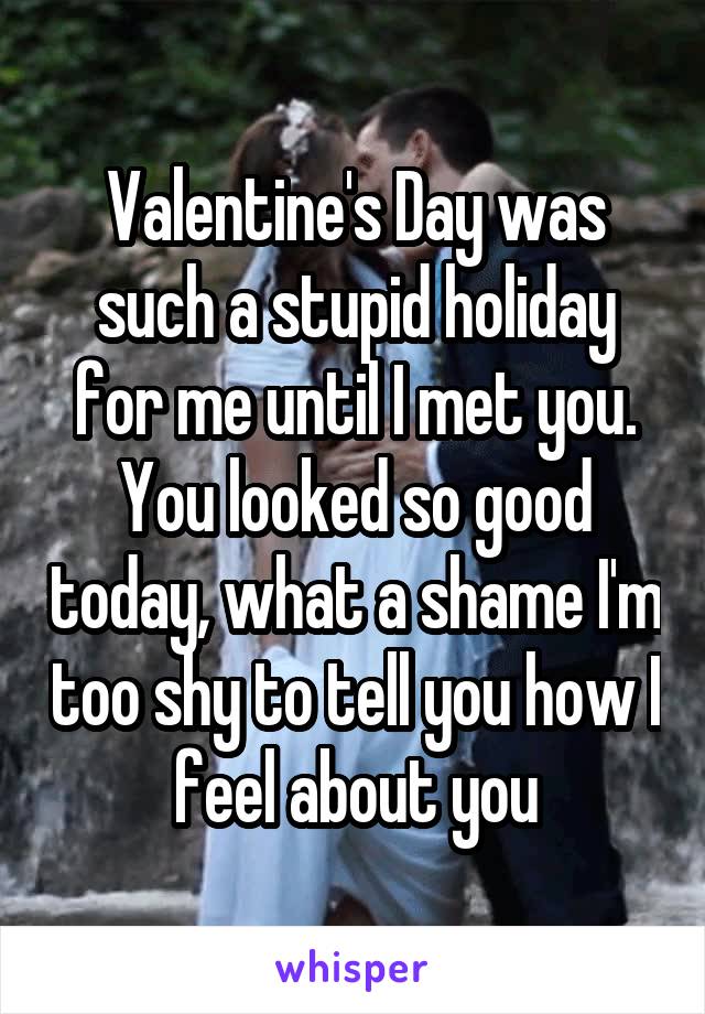 Valentine's Day was such a stupid holiday for me until I met you. You looked so good today, what a shame I'm too shy to tell you how I feel about you