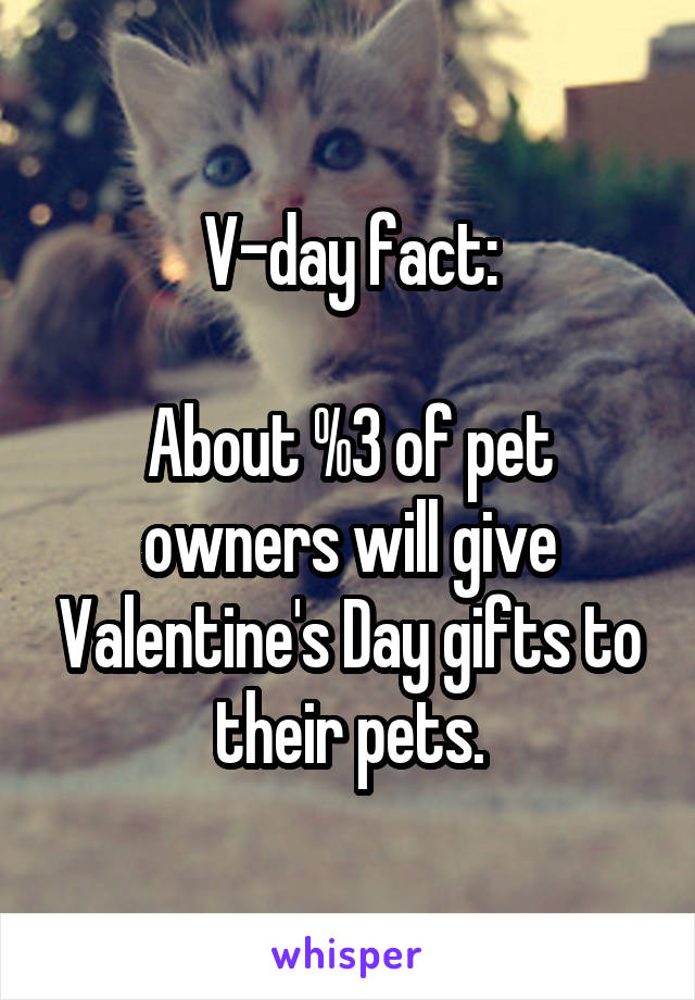 V-day fact:

About %3 of pet owners will give Valentine's Day gifts to their pets.