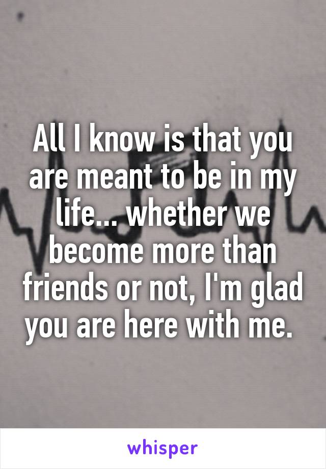 All I know is that you are meant to be in my life... whether we become more than friends or not, I'm glad you are here with me. 