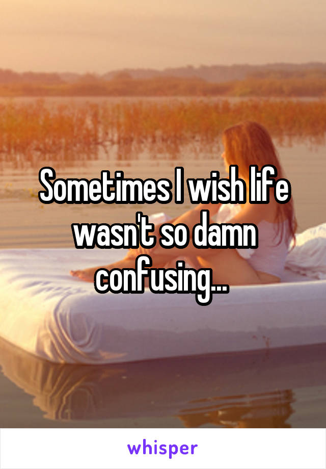 Sometimes I wish life wasn't so damn confusing... 