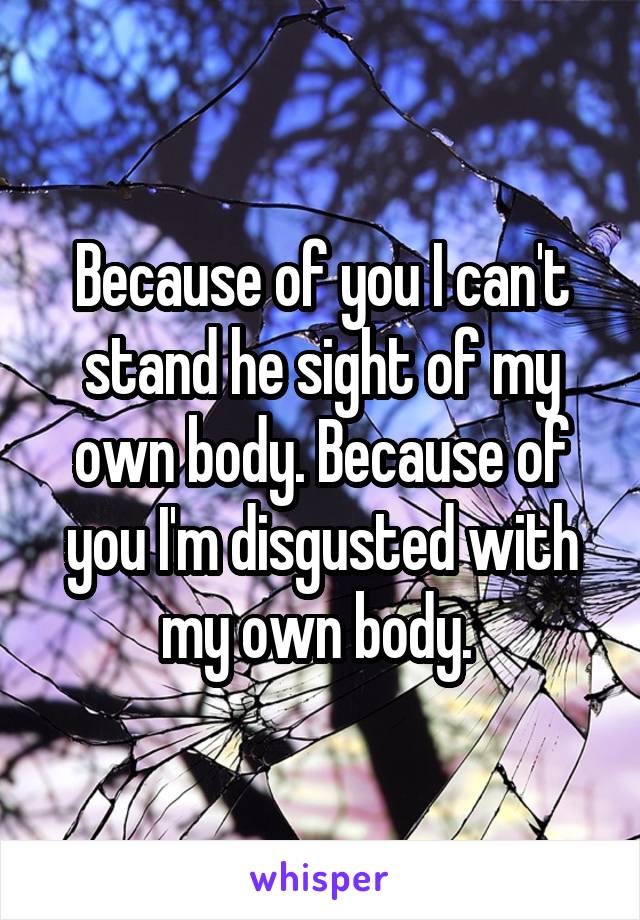 Because of you I can't stand he sight of my own body. Because of you I'm disgusted with my own body. 