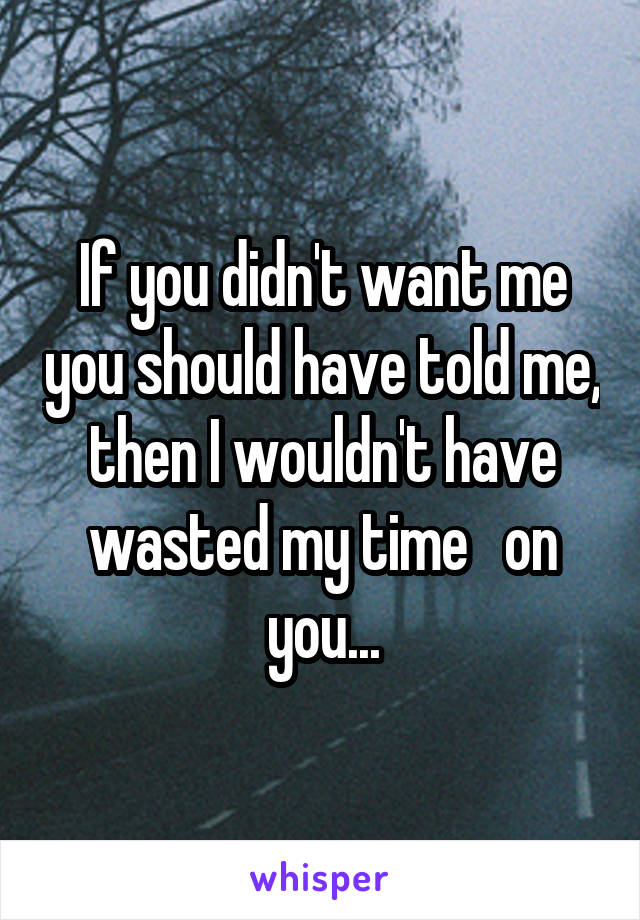 If you didn't want me you should have told me, then I wouldn't have wasted my time   on you...