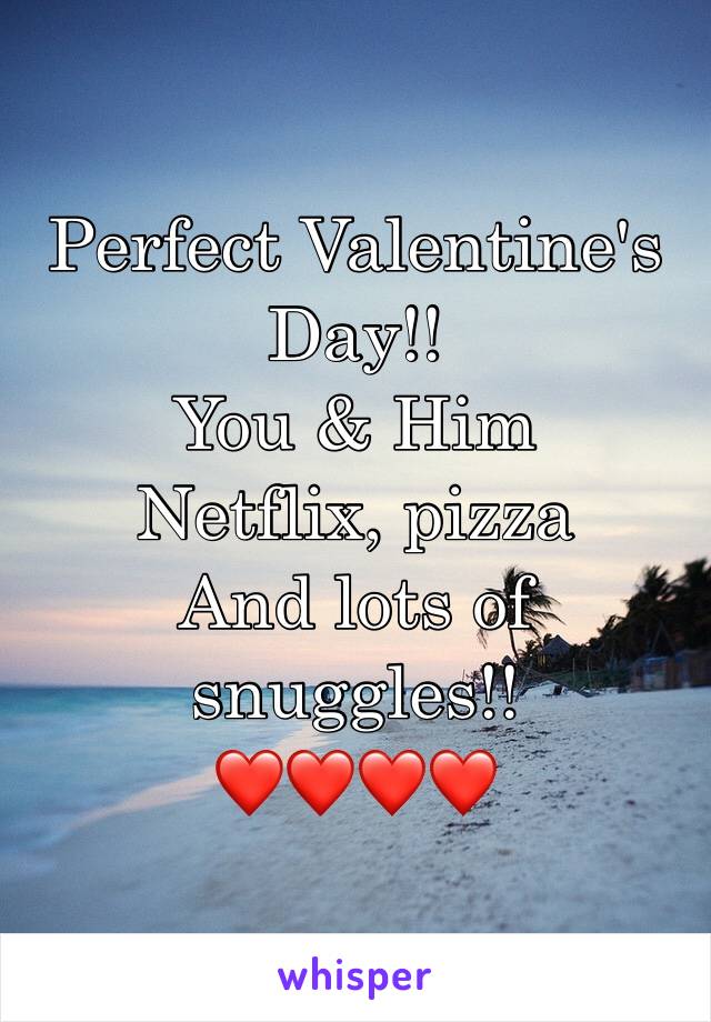 Perfect Valentine's Day!!
You & Him
Netflix, pizza
And lots of snuggles!!
❤❤❤❤