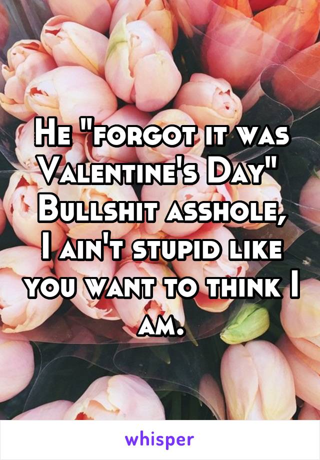 He "forgot it was Valentine's Day" 
Bullshit asshole, I ain't stupid like you want to think I am.