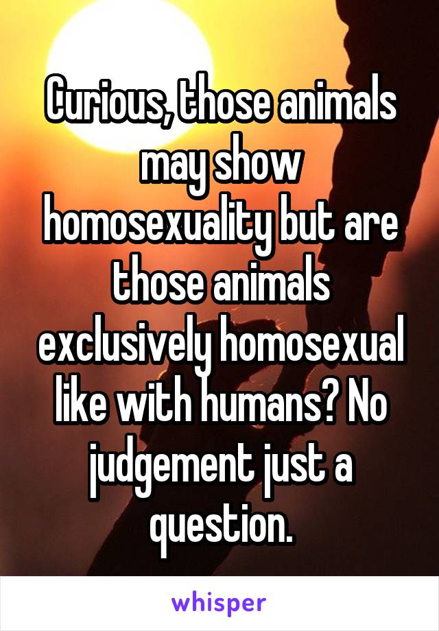 Curious, those animals may show homosexuality but are those animals exclusively homosexual like with humans? No judgement just a question.