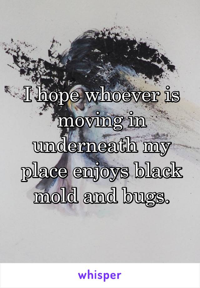 I hope whoever is moving in underneath my place enjoys black mold and bugs.