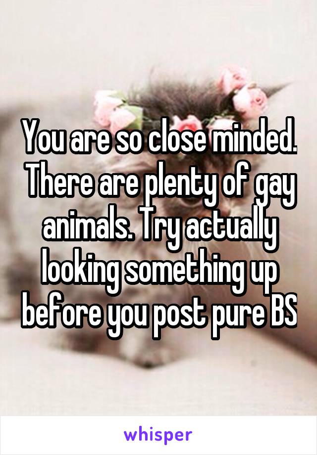 You are so close minded. There are plenty of gay animals. Try actually looking something up before you post pure BS