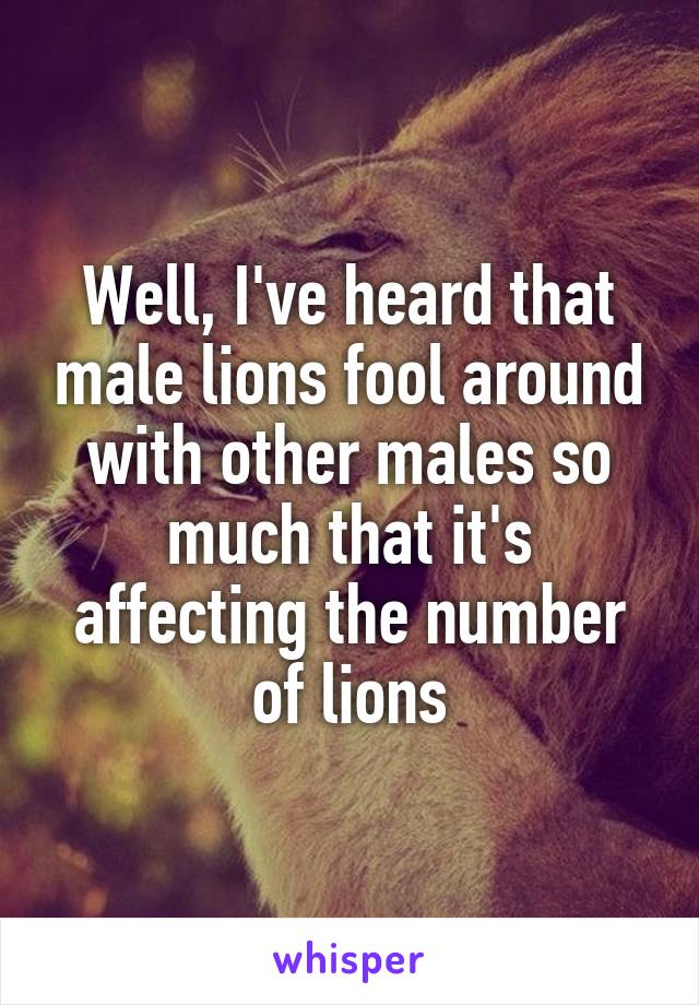 Well, I've heard that male lions fool around with other males so much that it's affecting the number of lions