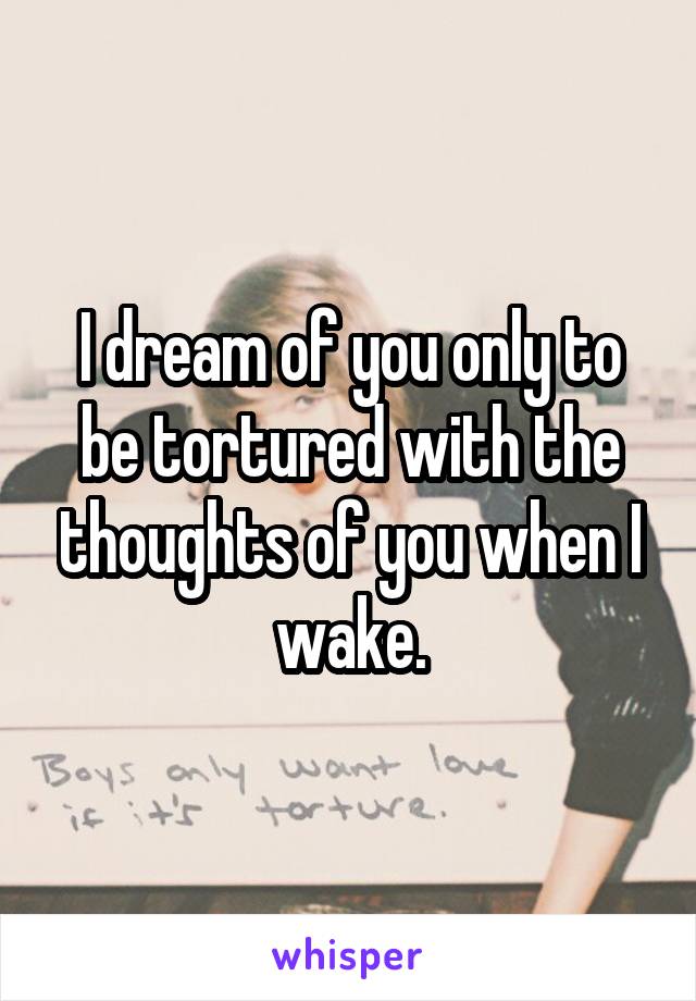 I dream of you only to be tortured with the thoughts of you when I wake.