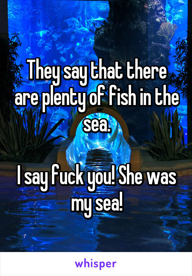 They say that there are plenty of fish in the sea.

I say fuck you! She was my sea!