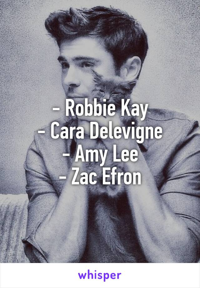 - Robbie Kay
- Cara Delevigne
- Amy Lee
- Zac Efron