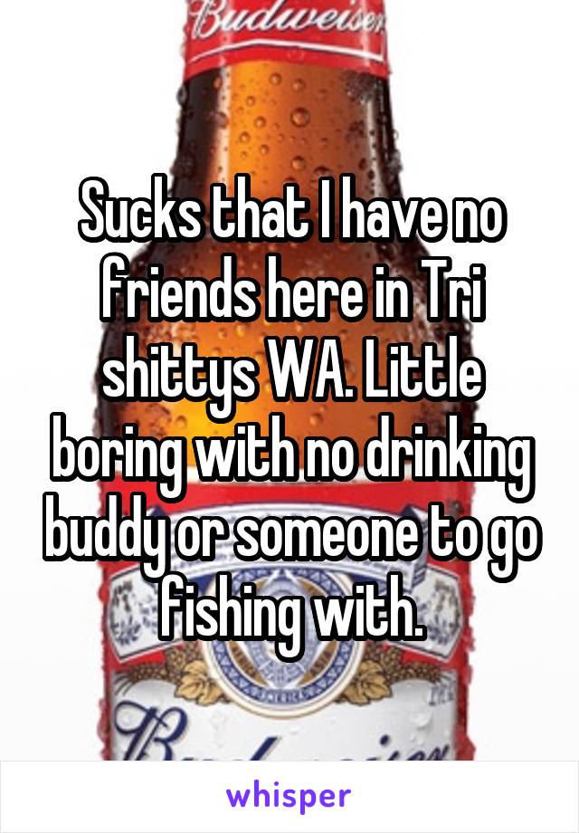 Sucks that I have no friends here in Tri shittys WA. Little boring with no drinking buddy or someone to go fishing with.