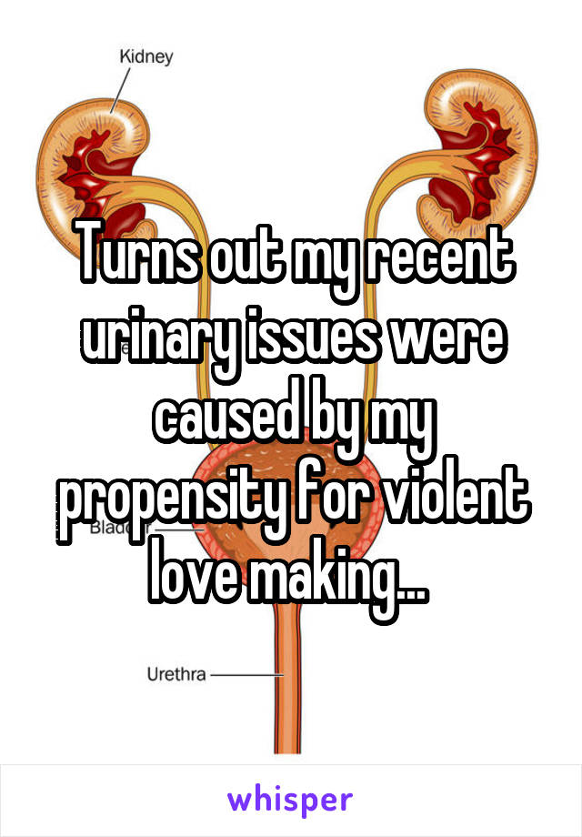 Turns out my recent urinary issues were caused by my propensity for violent love making... 