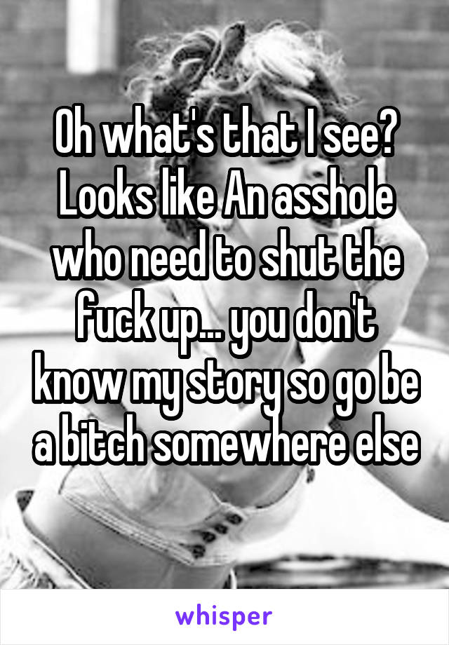 Oh what's that I see? Looks like An asshole who need to shut the fuck up... you don't know my story so go be a bitch somewhere else
