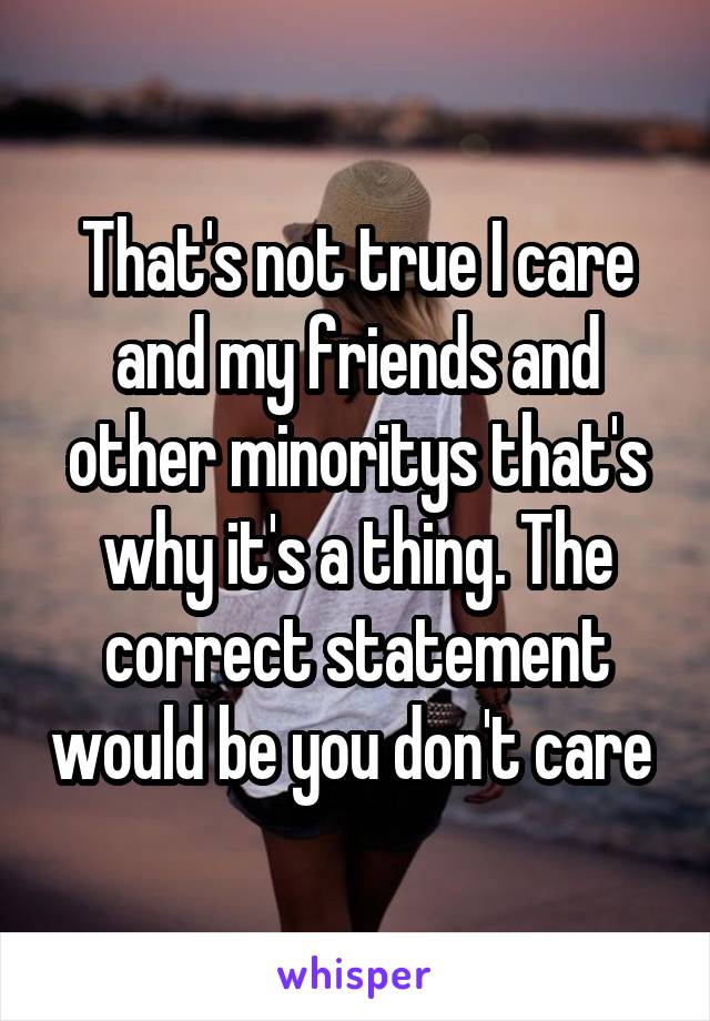 That's not true I care and my friends and other minoritys that's why it's a thing. The correct statement would be you don't care 