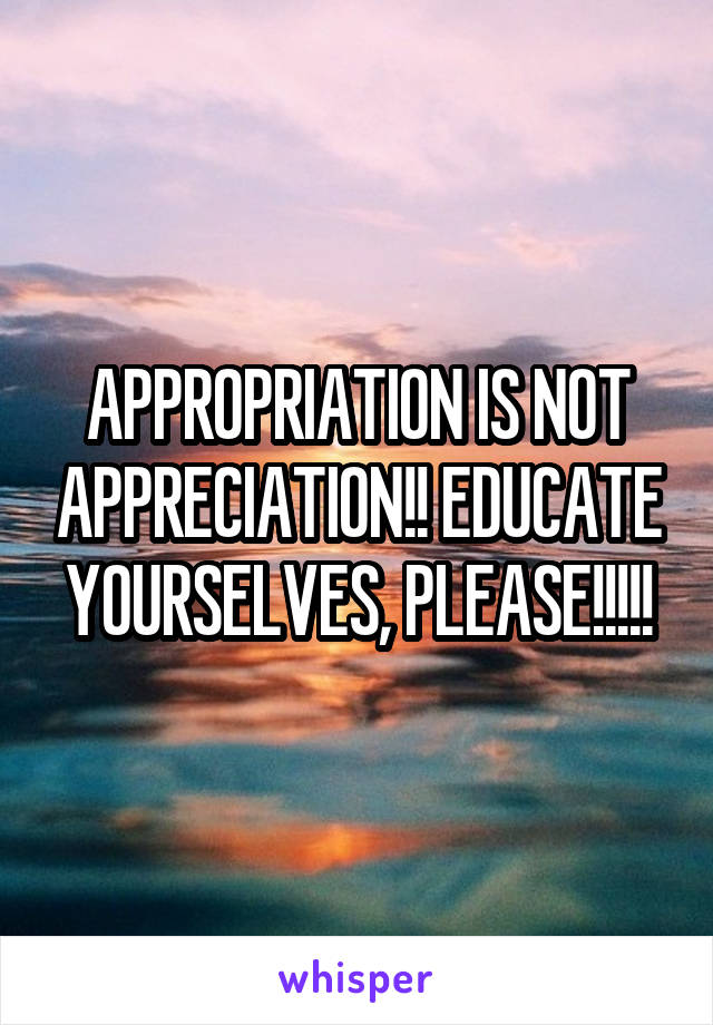 APPROPRIATION IS NOT APPRECIATION!! EDUCATE YOURSELVES, PLEASE!!!!!