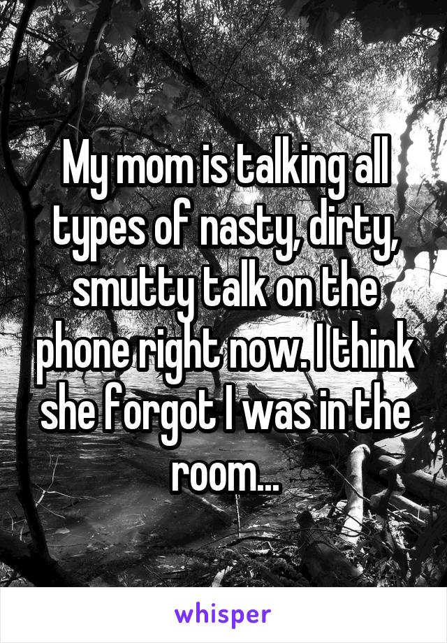 My mom is talking all types of nasty, dirty, smutty talk on the phone right now. I think she forgot I was in the room...