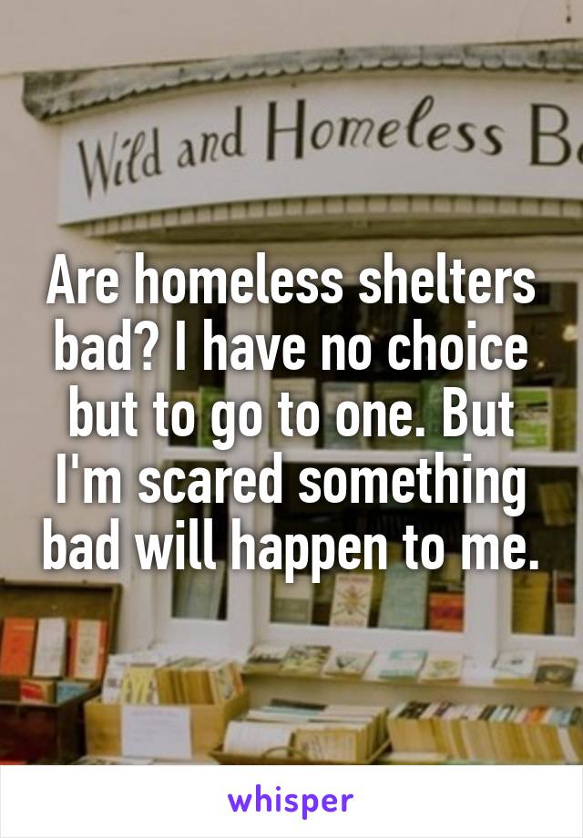 Are homeless shelters bad? I have no choice but to go to one. But I'm scared something bad will happen to me.