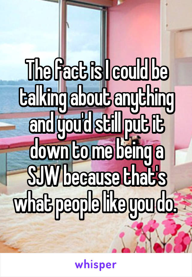 The fact is I could be talking about anything and you'd still put it down to me being a SJW because that's what people like you do. 