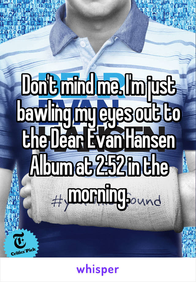 Don't mind me. I'm just bawling my eyes out to the Dear Evan Hansen Album at 2:52 in the morning.