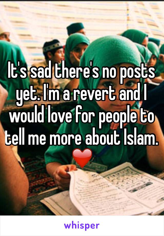 It's sad there's no posts yet. I'm a revert and I would love for people to tell me more about Islam. ❤️