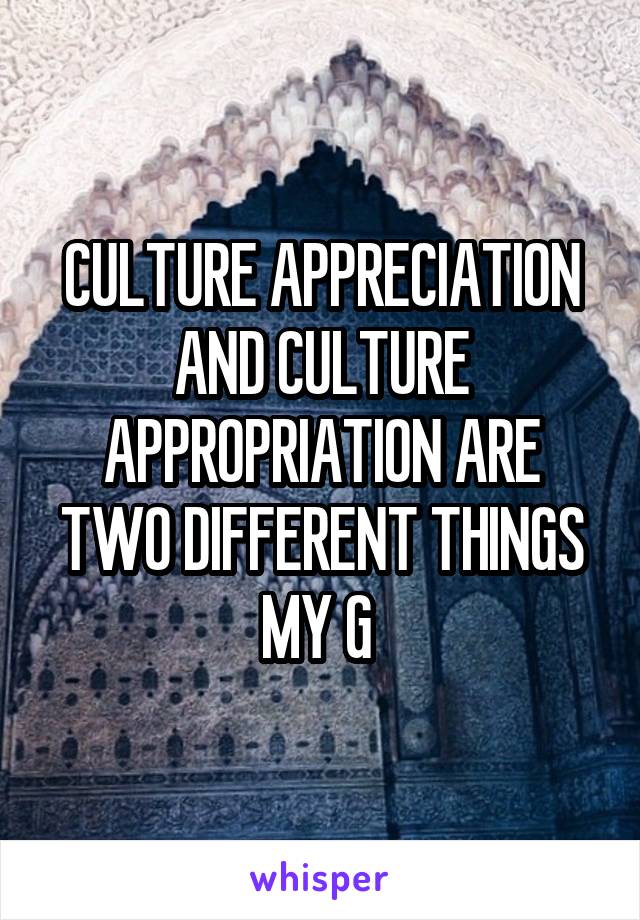 CULTURE APPRECIATION AND CULTURE APPROPRIATION ARE TWO DIFFERENT THINGS MY G 