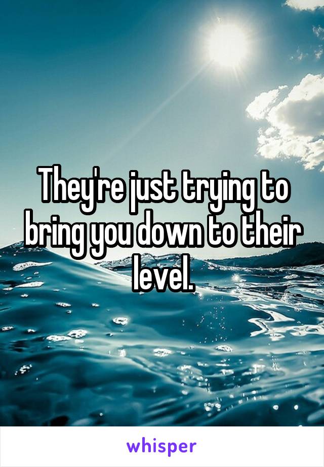 They're just trying to bring you down to their level.