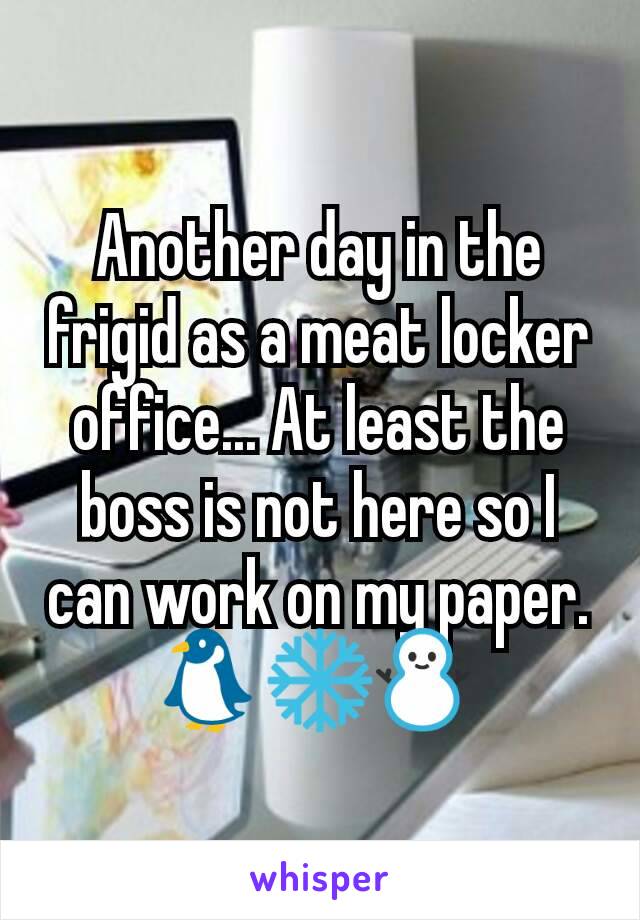 Another day in the frigid as a meat locker office... At least the boss is not here so I can work on my paper. 🐧❄⛄