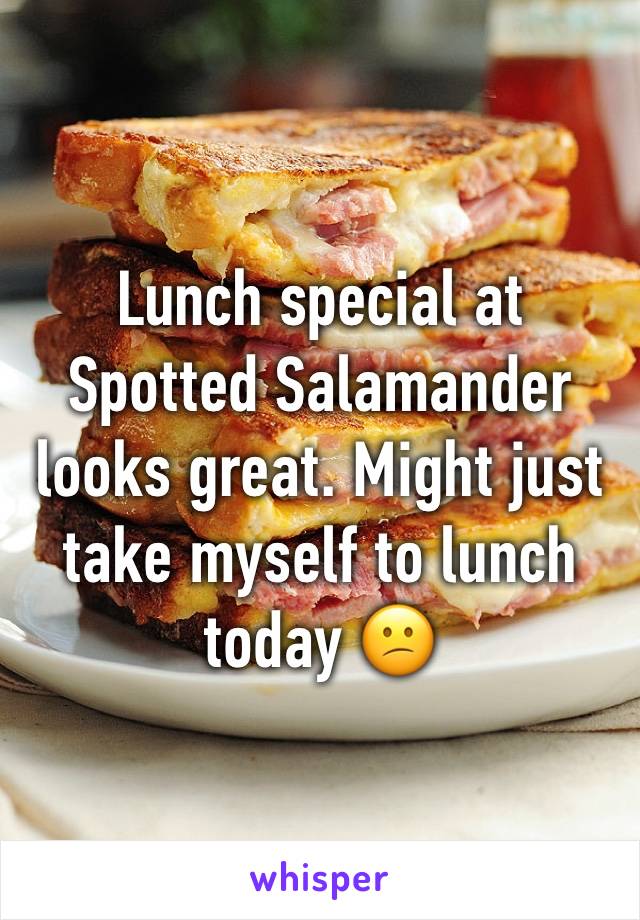 Lunch special at Spotted Salamander looks great. Might just take myself to lunch today 😕