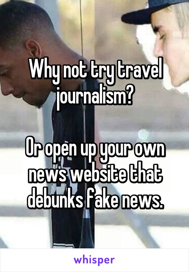 Why not try travel journalism?

Or open up your own news website that debunks fake news.