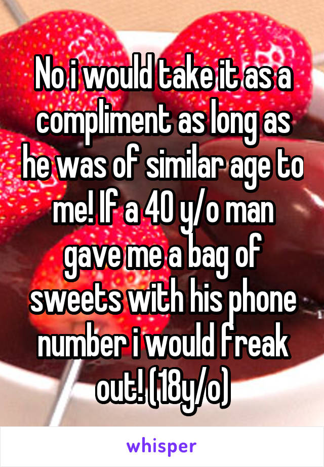 No i would take it as a compliment as long as he was of similar age to me! If a 40 y/o man gave me a bag of sweets with his phone number i would freak out! (18y/o)