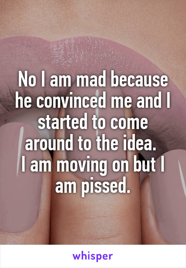 No I am mad because he convinced me and I started to come around to the idea. 
I am moving on but I am pissed.