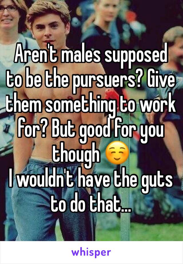 Aren't males supposed to be the pursuers? Give them something to work for? But good for you though ☺
I wouldn't have the guts to do that...