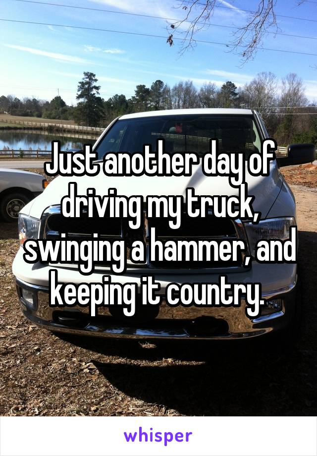 Just another day of driving my truck, swinging a hammer, and keeping it country. 