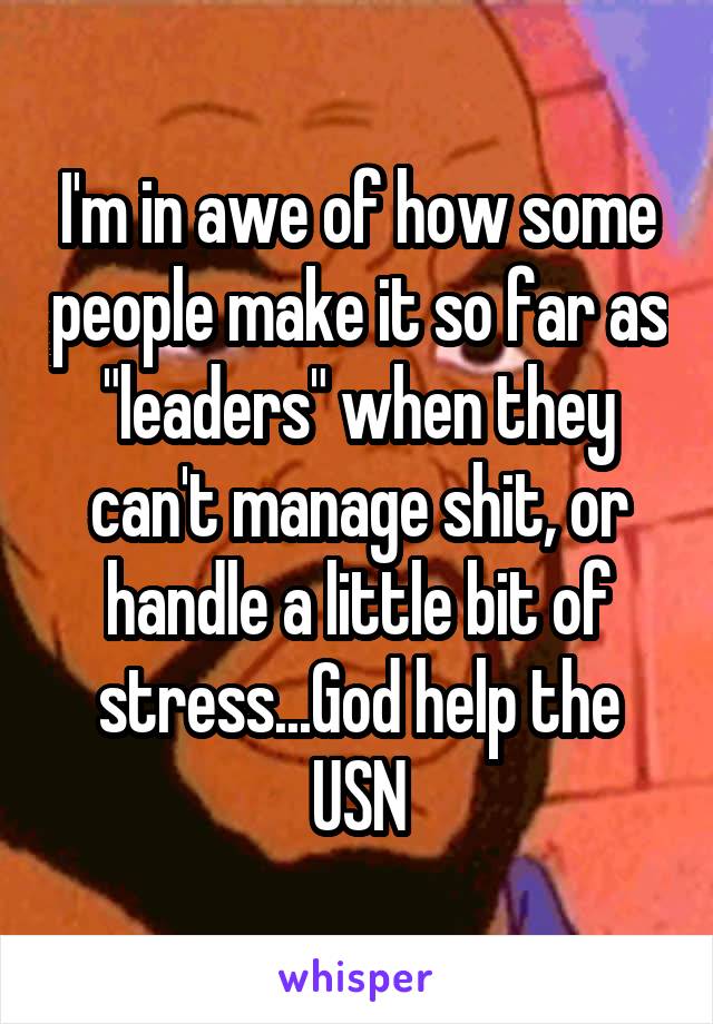 I'm in awe of how some people make it so far as "leaders" when they can't manage shit, or handle a little bit of stress...God help the USN